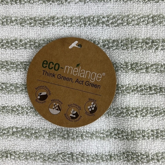 ECO Melange Bath Towel Set Green (Sage) White Striped Cotton Set of 2 NEW - Picture 5 of 8